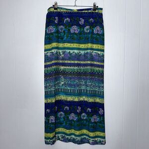 Studio C Women’s Vintage Floral Maxi Skirt Green Purple Cottage Whimsy Size 12